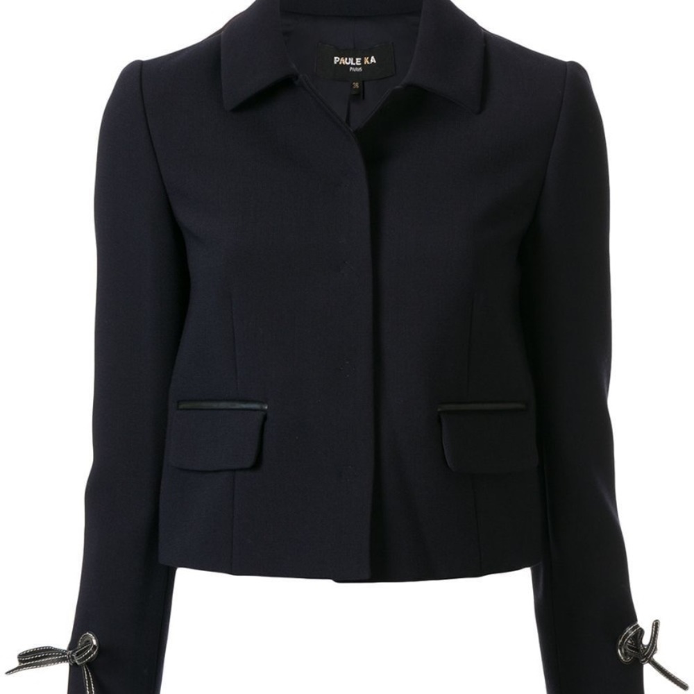 NWT PAULE KA Tie Cuff Snap Front Cropped Blazer Jacket size Large